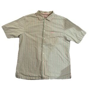 Vintage 70's Daniel Cremieux Jeans Green Striped 100% Cotton Button Down, Large